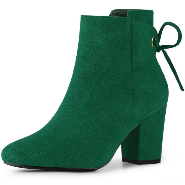 Unique Bargains Bottines à Talons Épais à Bout Rond pour Femmes Vert Émeraude (Taille 5,5)