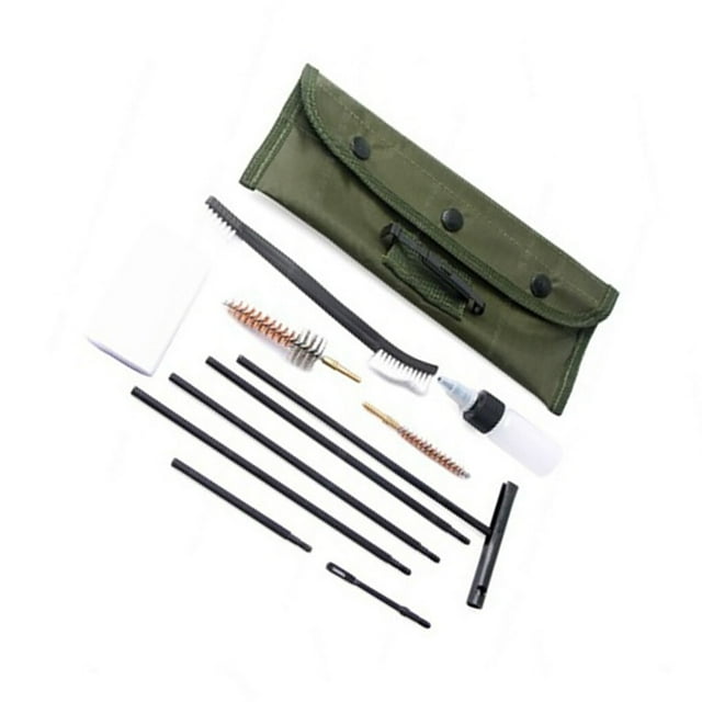 11 Pieces Canvas Bag Cleaning Kit Rod Tactical Tools Pouch Set Brush Brass Plastic Oil Bottle Patch Holder Rods Double End