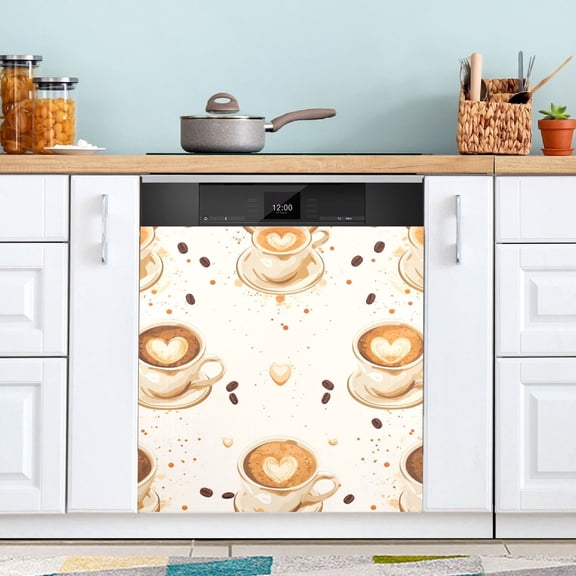 Coffee and Heart Latte Dishwasher Magnet Cover Magnetic Fridge Door Cover Home Kitchen Decor 23"x 26"