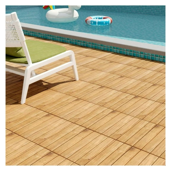 30 PCS Interlocking Deck Tiles 12x12 Inch Acacia Wood Patio Flooring, Natural Finish, Outdoor & Indoor Use, DIY Decking for Patio, Balcony, Garden - 29 Sq.ft Coverage