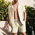 thumbnail image 4 of Bcfgryg Men'S Summer Linen Breathable Anti Wrinkle Two Piece Breathable Suit Rolled Sleeve Shirt Pants Set Men’s 2-Piece Sets, 4 of 4