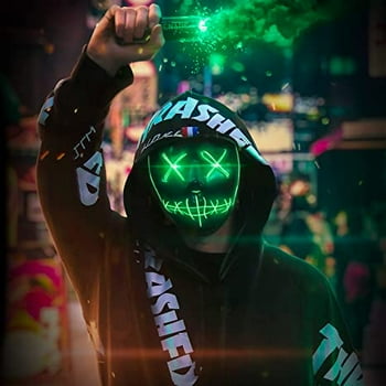 Halloween Face Shield LED Light Up Funny The Purge Movie y Festival Costume - Green