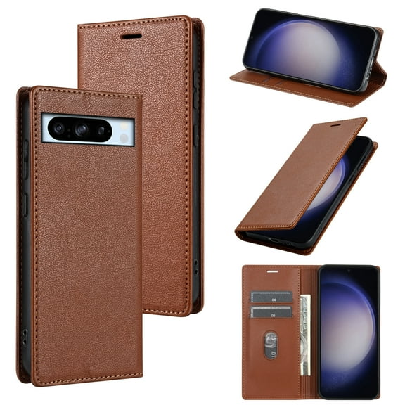 Allytech Flip Case for Google Pixel 8, Premium PU Leather Business Vintage Wallet Case with Cards Holder Stand Shockproof Slim Case for Google Pixel 8 - Brown