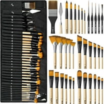 Nicpro 36pcs Paint Brush Set, Professional Paintbrushes with Palette Knife and Cloth Roll, Suitable for Acrylic Painting, Oil, Watercolor, Gouache, Art Supplies for Artists & Beginners (Wooden Color)