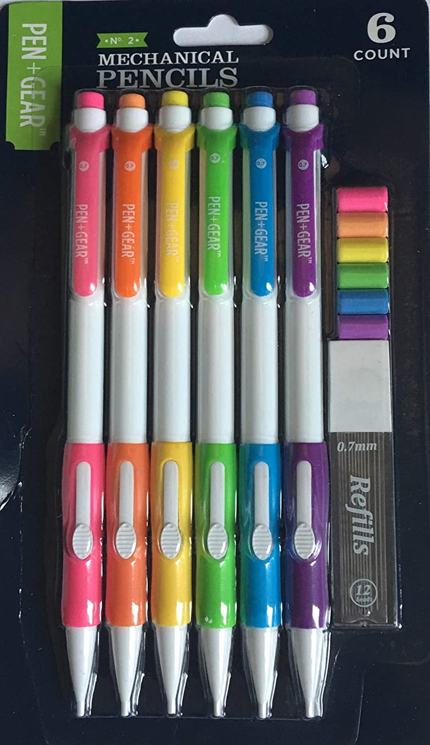 No. 2 Mechanical Pencils (Bright Multicolored, 3 Leads in Each) [6