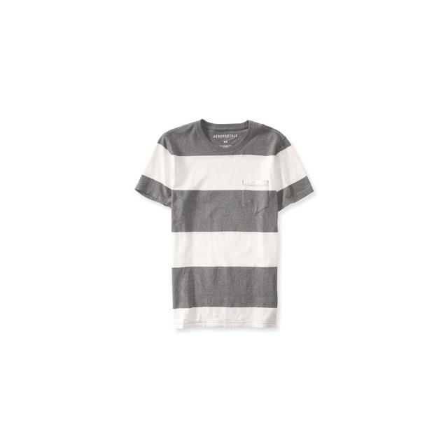 Aeropostale - Camiseta básica para hombre con rayas de barra, gris, pequeña Aeropostale Camiseta básica