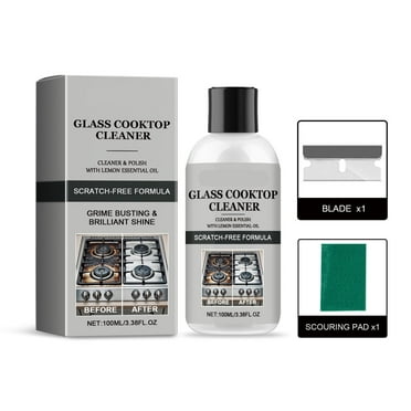 Rojia Glass Stovetop Cleaner and Cooktop Cleaner Kit - 1 Non-Scratch Scrubbing Pads & Scraper - Glass Stove Top Cleaner Cream for Oven,Ceramic,Flat Top Stovetop,Gas (3.38oz)