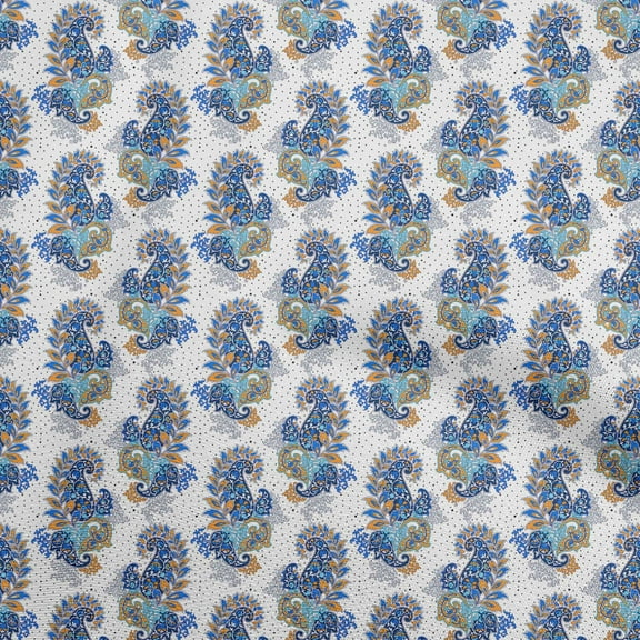 oneOone Polyester Lycra & Blue Fabric Paisleys Sewing Material Print Fabric By The Yard 56 Inch Wide