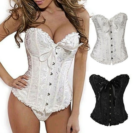 

SPRING PARK Women Boned Waist Training Corset Overbust Lace Up Bustier Top Shaper