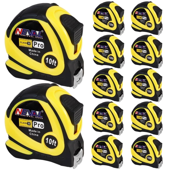 Tape Measure 10ft, 12-Pack Bulk, Self-Locking, Easy Read Measuring Tape, Retractable with Fractions 1/8 inch Scale