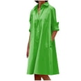 thumbnail image 2 of Usmixi Womens Dresses Casual Button Down Lightweight Loose Knee-Length Shirt Dresses Long Sleeve Lapel Solid Midi Summer Dress Green S Clothes, 2 of 7
