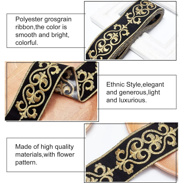 1.75 Inch Jacquard Ribbon 4 Yards Hot Adhesive Floral Trim Black