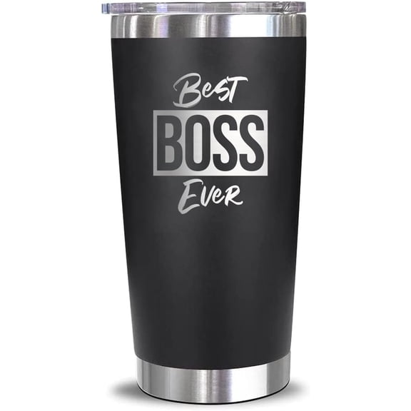 Best Boss Ever Travel Tumbler - Funny Bosses Day Gifts For Him My Boss - Gifts For Office Workers Bosses Friends Family Men - Officical Stainless Steel Tumbler Cup With Lids, 20oz, Black