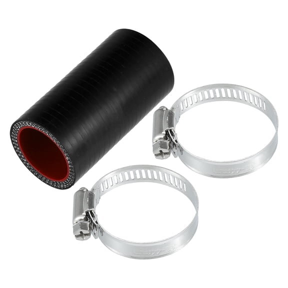 Unique Bargains 1 Set 30mm 1.18" ID 76mm 2.99" Length 0° Black Red Car Silicone Hose with Clamps