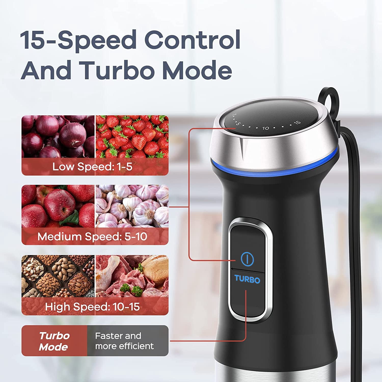 Immersion Blender 5 in 1 Hand Blender Max 1000W Heavy Duty Motor, 16 Speed Mode Handheld Blender Blade (8 IN1)