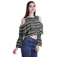 thumbnail image 3 of Moomaya Printed Casual Long Sleeve Tops Women Cold Shoulder Ruffle Sleeves Top, 3 of 4