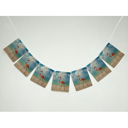 YKCG Flamingo in the Seashore Banner Bunting Garland Flag Sign for Home Family Party Decoration