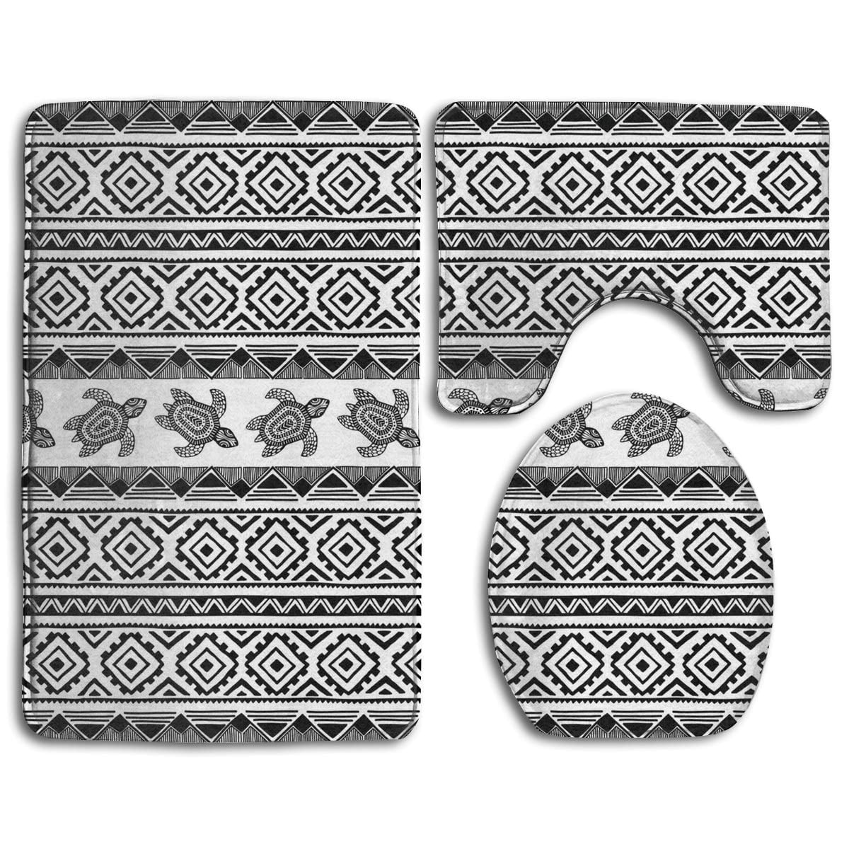 CHAPLLE Ethnic Turtle Striped 3 Piece Bathroom Rugs Set ...