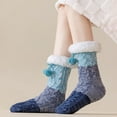 thumbnail image 2 of CUZIBR Wool Socks Thick Fuzzy Lined Cute Pompoms Crew Socks Grip Cozy Comfort Plush Winter Warmth Slipper Socks Comfy Dailywear,Sky Blue,One Size, 2 of 5