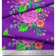 thumbnail image 2 of Soimoi Purple Cotton Duck Fabric Leaves & Rose Floral Print Fabric by Yard 42 Inch Wide, 2 of 3
