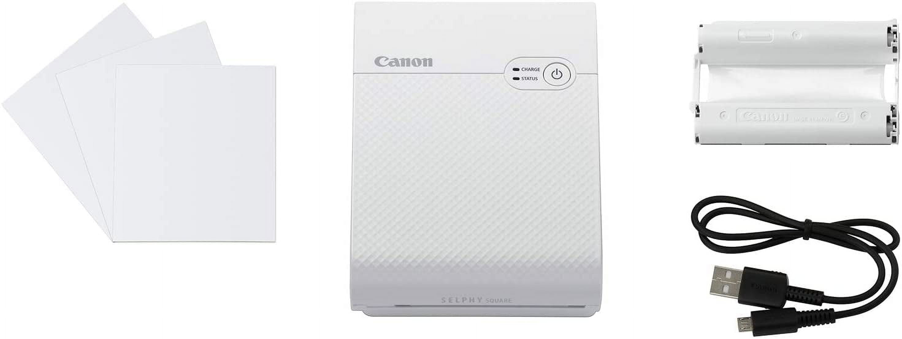Canon SELPHY Square QX10 Portable Photo Printer, Wi-Fi Connectivity, USB Charging, Dye Sublimation Printing, 100 Year Print Life, Square Photo Paper, SELPHY Photo Layout App INTL Model (White)