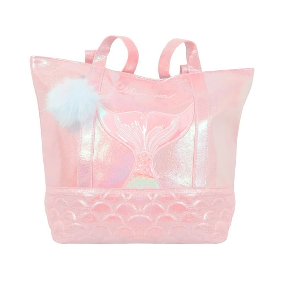 Bolsa Dama La Merced Rosa Tornasol Corte Tote Brillante Llavero Pompón