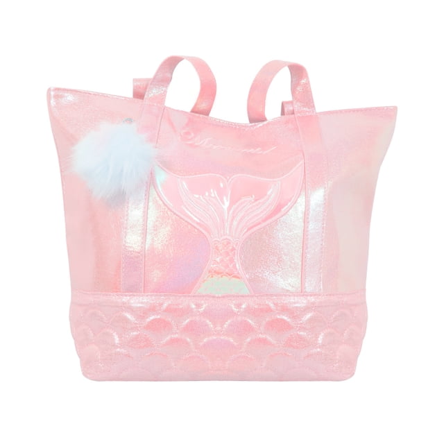 Bolsa Dama La Merced Rosa Tornasol Corte Tote Brillante Llavero Pompón