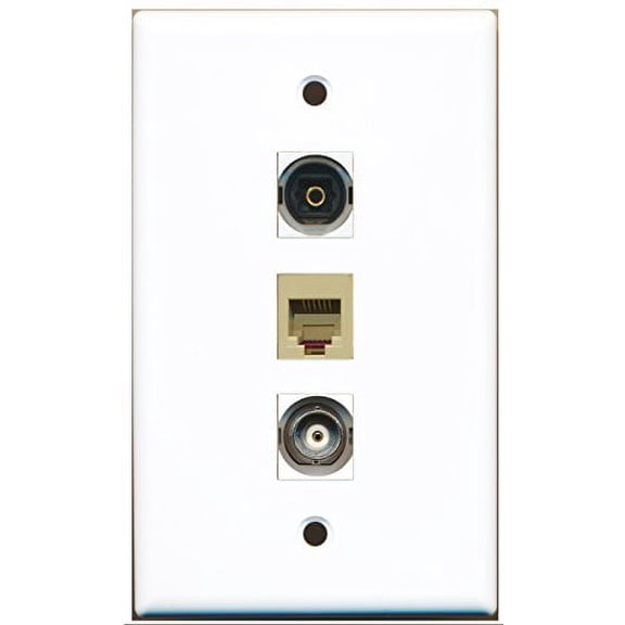 RiteAV - 1 Port Phone RJ11 RJ12 Beige and 1 Port Toslink and 1 Port BNC Wall Plate