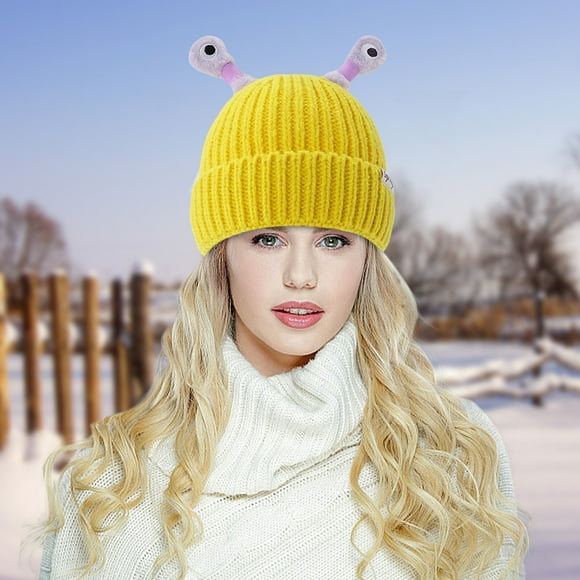 Cute And Funny Knitted Wool Hat, Eyes And Antennas Fresh And Sweet For Going Out On The Street