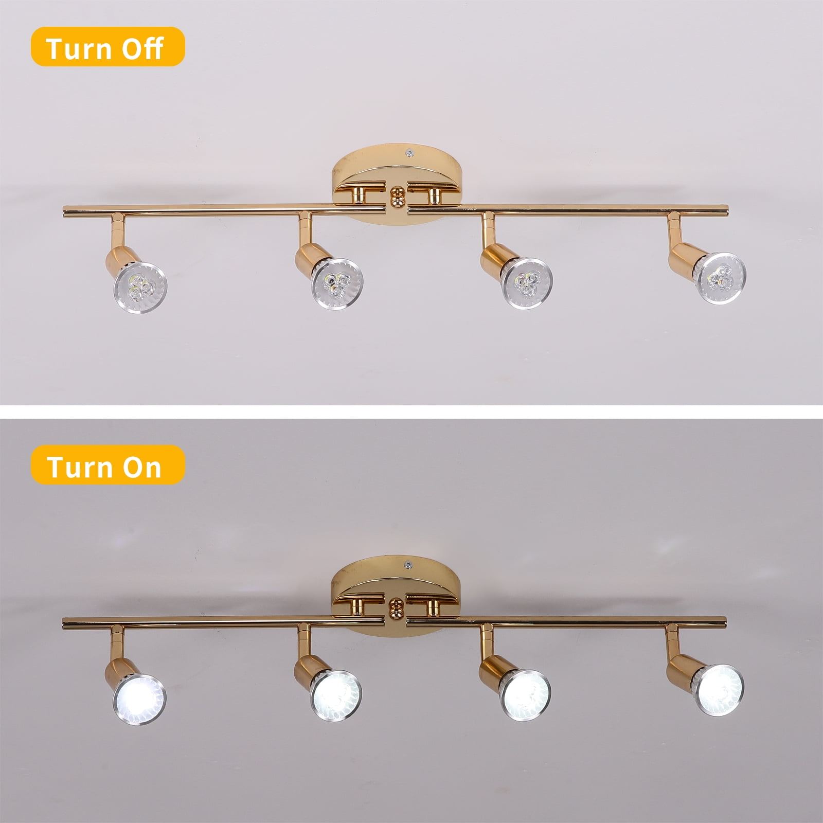 Garwarm Modern 4-Light Track Lighting Kit, Flush Mount Wall/Ceiling Spot Lights Fixture, LED Track Light with Gold Flexibly Rotatable Light Head for Kitchen Living Room, 4×GU10 Bulb (Included)