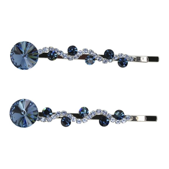 Faship  A Pair Of Navy Blue Premium Rhinestone Crystal Floral Hair Clips 2 Pcs Pins