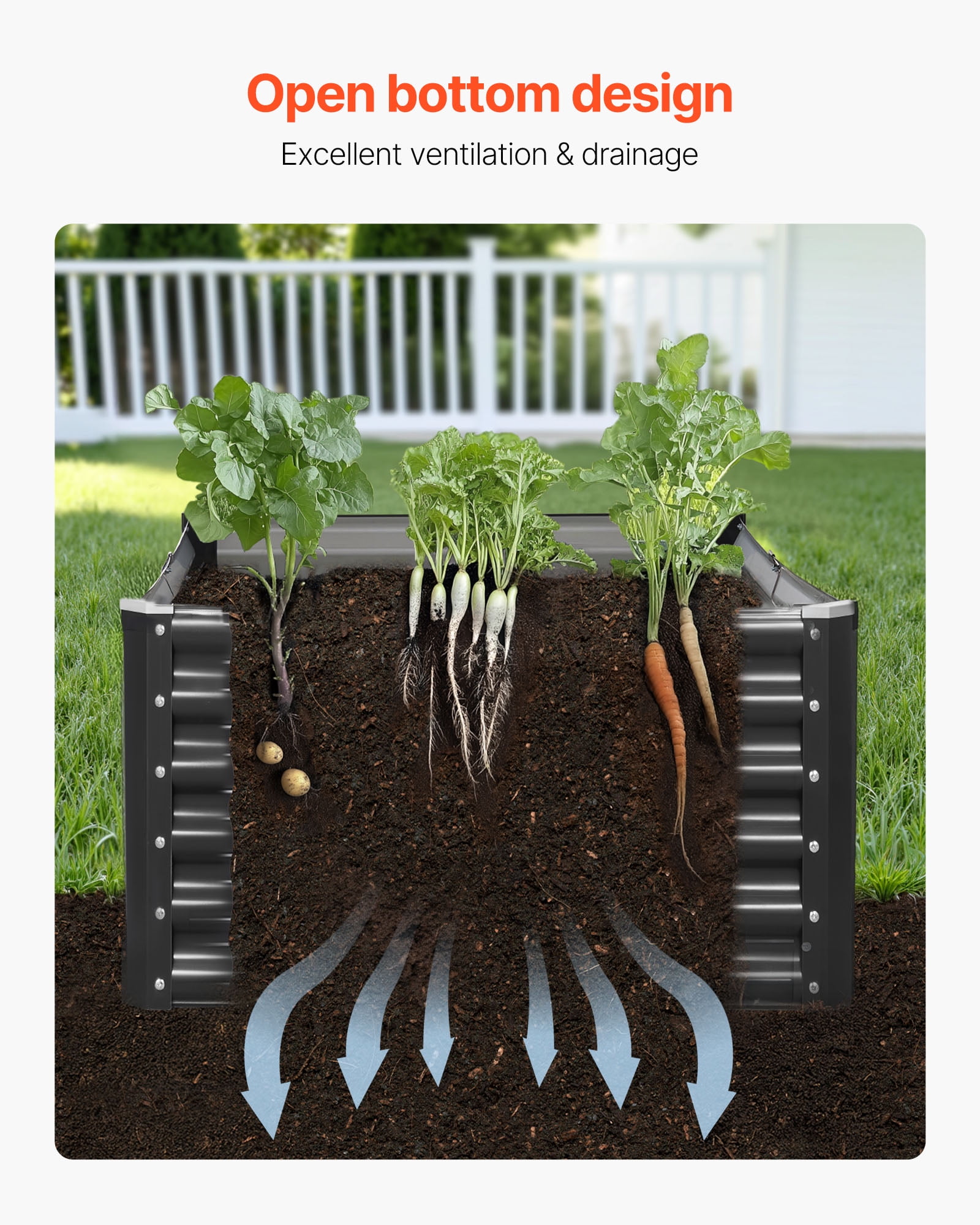 VEVOR Metal Raised Garden Bed, 6 x 3 x 1.4 ft Outdoor Galvanized Planter Garden Box, Open Bottom Design, Large Planter Raised Bed for Growing Vegetables, Flowers, Herbs, and Succulents, Dark Gray