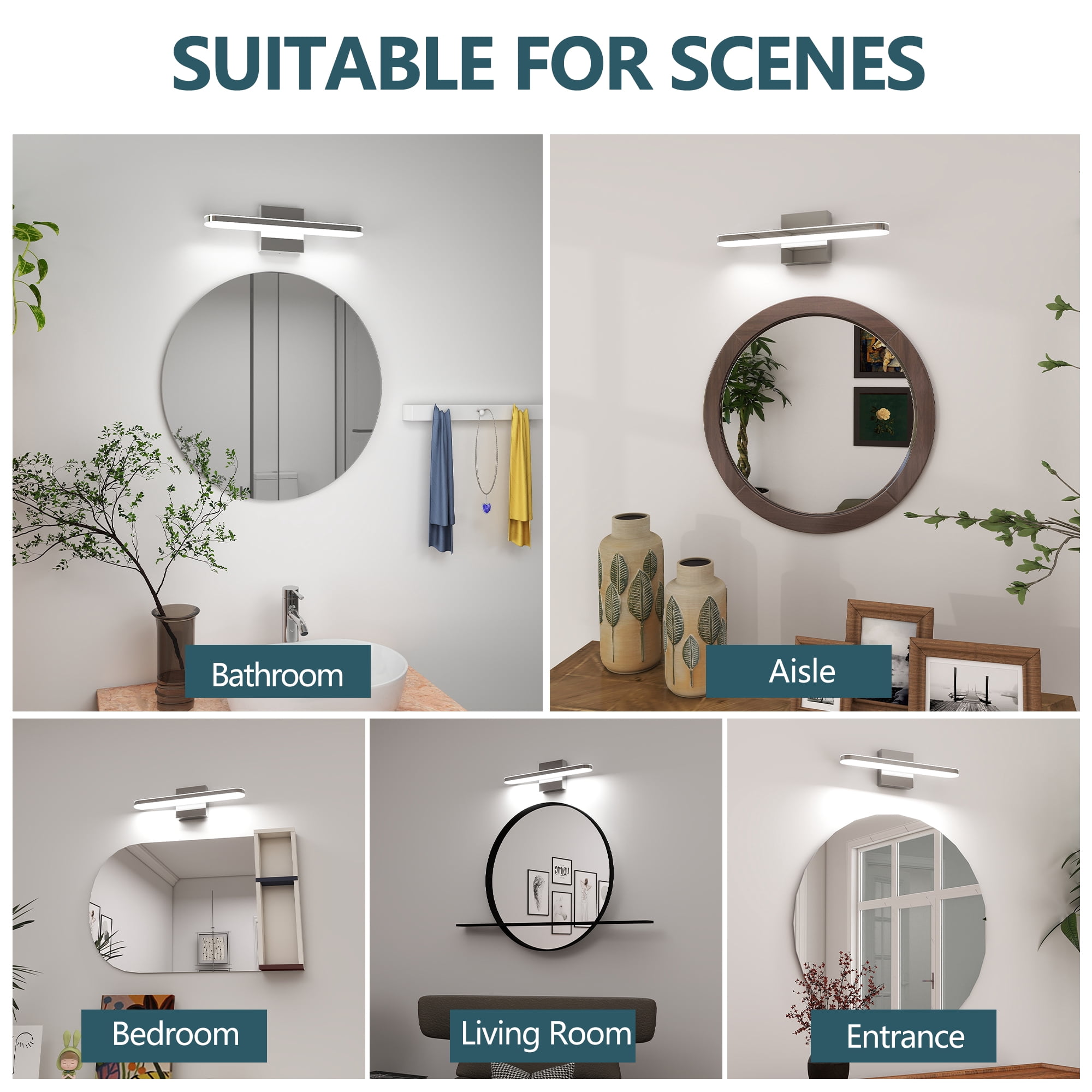 17.7 Inch 8W IP44 Chrome LED Bathroom Vanity Light Lamp Over Mirror Lighting Fixture Indoor Wall Sconce Modern Natural White 6000K