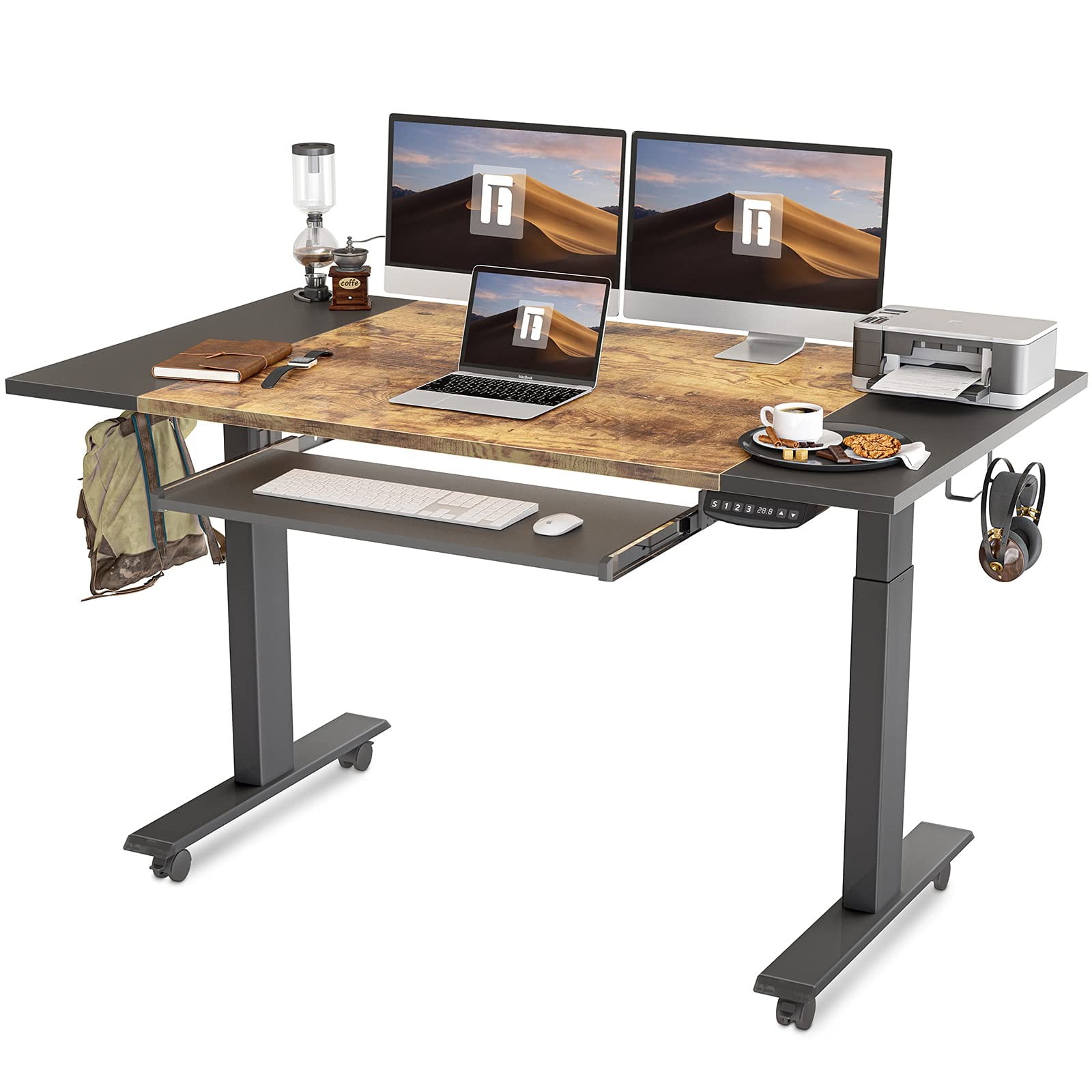 FEZIBO Dual Motor Electric Standing Desk with Keyboard Tray, Splice