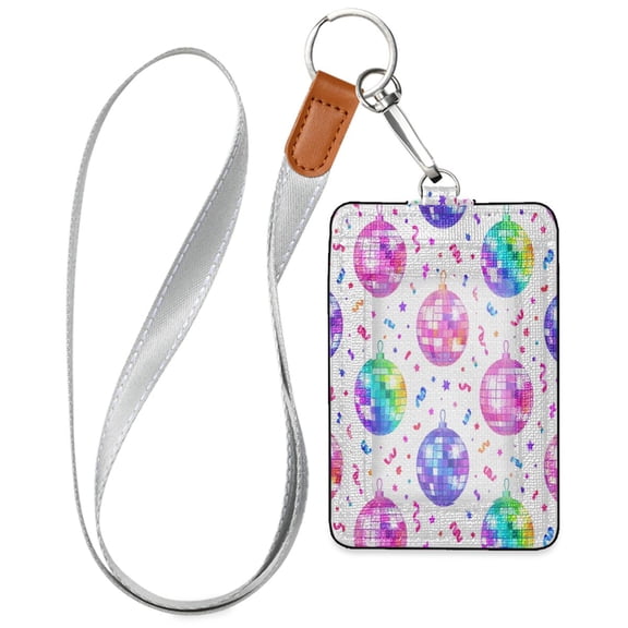 PU Leather Badge Holder Lightweight ID Card Holder with Window Pocket Ball Pattern with Confetti