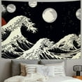 Fenyluxe Japanese Tapestry, Kanagawa Great Wave Moon Wall Tapestry