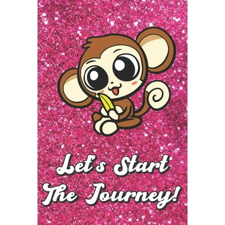 Let's Start The Journey: Monkey and Banana On Pink Glitter Stars Effect Background, Lined Paper Note Book For Girls or Boys To Draw, Sketch & C (Best Way To Start A Paper)
