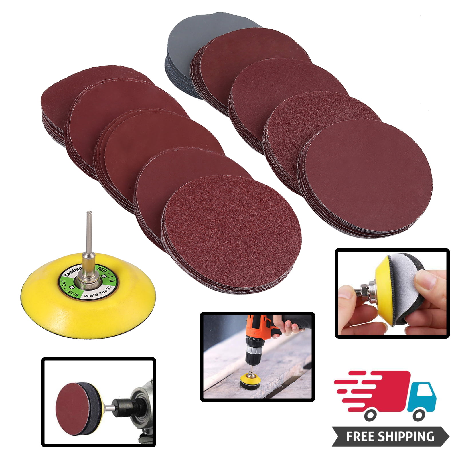 100Pcs 3" 75mm Sanding Disc Pads 80-3000 Grit Hook Loop Sandpaper Polishing 