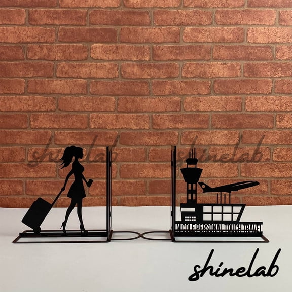 Shinelab Travel Metal Bookends Coastal Suitcase Name Bookend Gift, World travel Desk Bookshelf Decor 5279