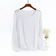 thumbnail image 2 of idosla Casual Womens Long Sleeve Shirts Loose Fit Scoop Neck Soft Solid Basic Tee Tops Trendy (White, 4XL), 2 of 4