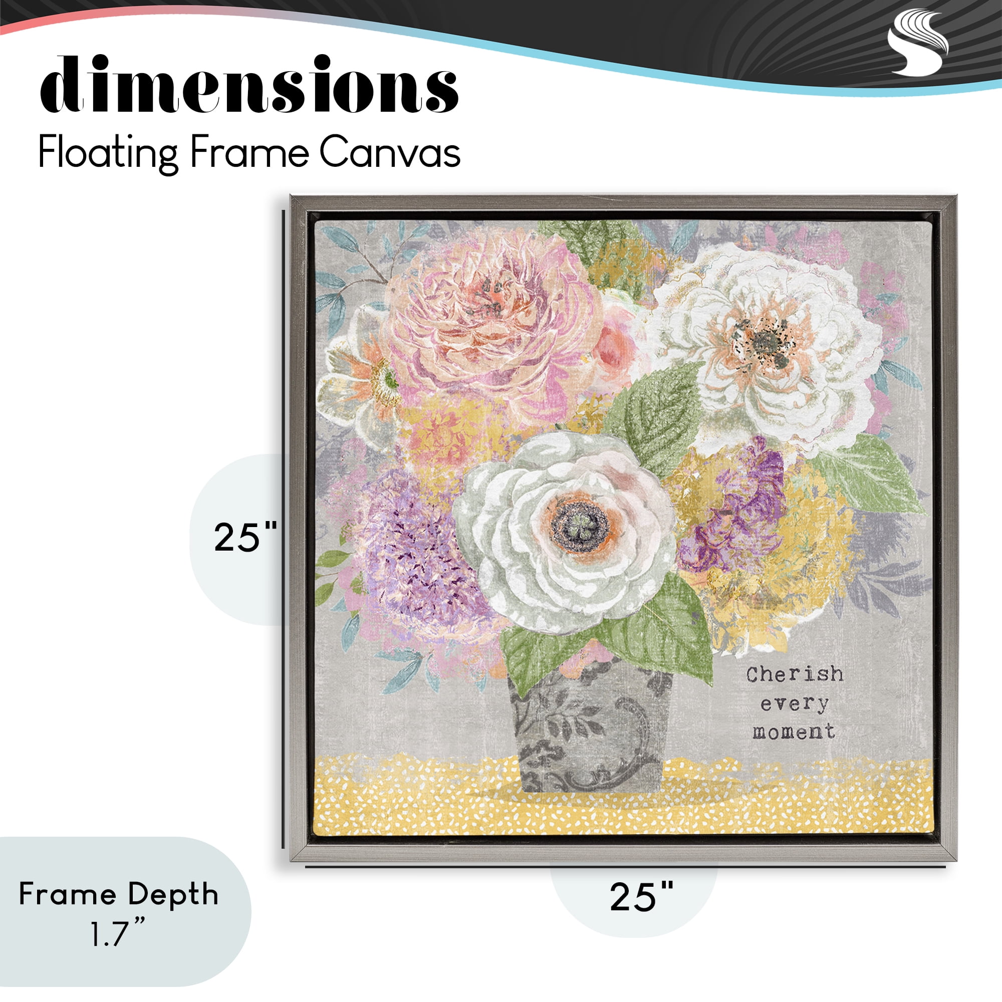Stupell Industries Cherish Every Moment Inspiration Gray Framed Floater Canvas Wall Art, design by Suzanne Nicoll