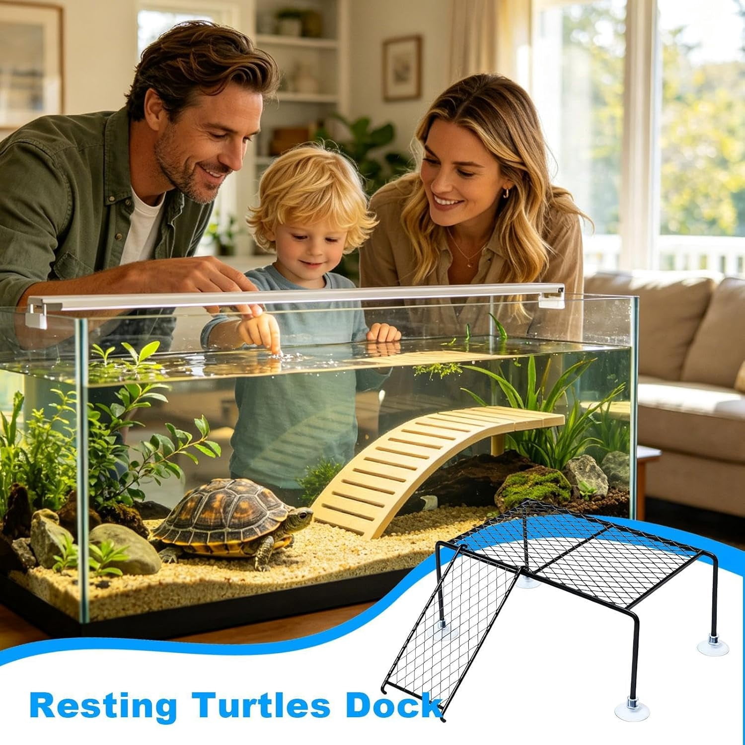 Floating Turtle Basking Platform, Suction Cup Island Dock, Climbing Ladder, for Aquatic Turtle Tank