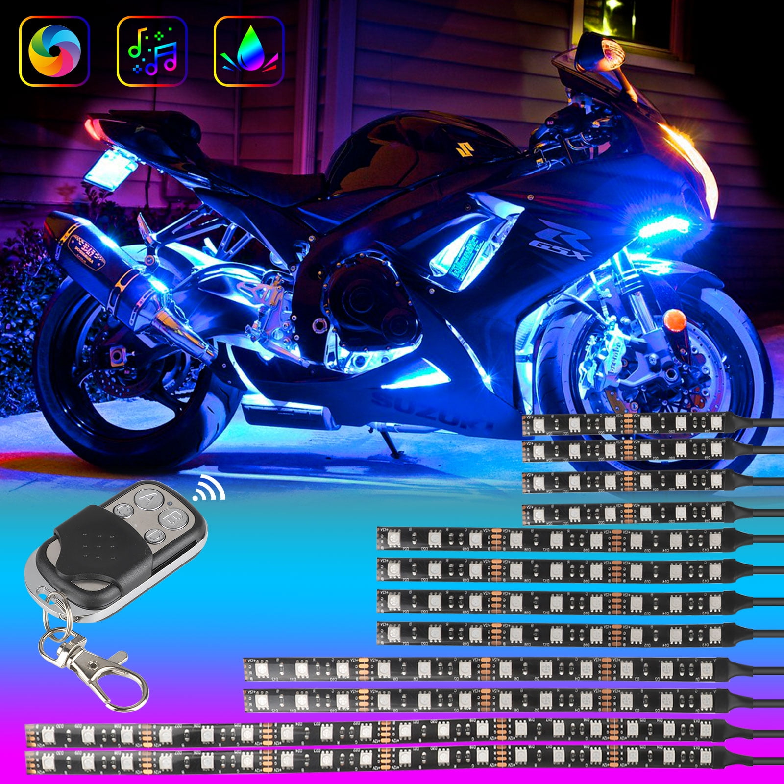 EEEkit 12Pcs Motorcycle LED Light Kit Strips Multi-Color Accent Glow