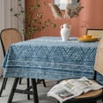 thumbnail image 3 of Tribal Print Tablecloth - Blue Geometric Triangle Cotton Linen Rectangle Table Cover, Bohemian Style Dining/Console Tablecloth, 3 of 6