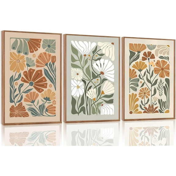 FCCUYE Framed Wall Art William Morris Botanical Flower Canvas Wall Art Set of 3, William Morris Print Abstract Floral Artwork Farmhouse Rustic Decor for Living Room Bedroom 12x16 Inch