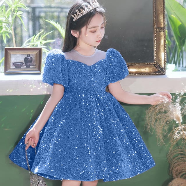 XEGLSBU Robe de Fête Carnavalesque Mignonne à Paillettes Scintillantes pour Tout-Petits Enfants Filles, Robe de Princesse Formelle