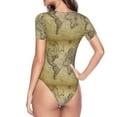 thumbnail image 4 of Balery Vintage World Map Women's Short Sleevee Crew Neck Bodysuit Tops Short Sleeve Tops Basic-XX-Large, 4 of 9
