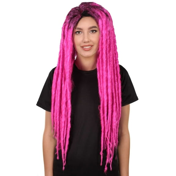HPO Adult Women's Long Dreadlocks Fuchsia Colour Wigs, Best for Halloween & Cosplay, Synthetic Fiber
