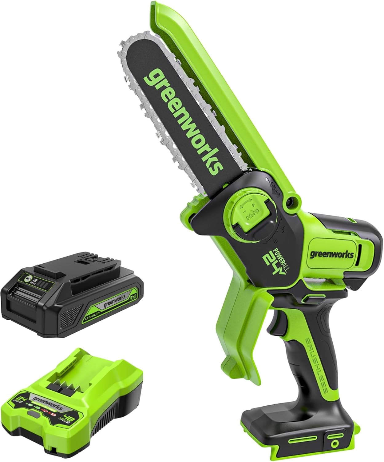 Greenworks 24V 6" Brushless Pruner Saw, 2.0Ah Battery and Charger Included