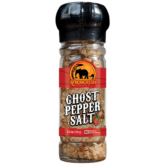 Ghost Pepper Spicy Salt with Reusable Grinder by African Dream Foods | All-Natural - Dried Ghost Peppers infused with Sea Salt | Made in Africa